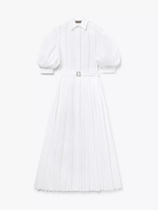 COTTON-POPLIN PLEATED SHIRT DRESS IN WHITE「15 PCS LIMITED」