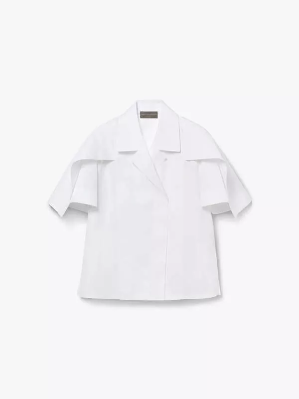 白色府绸棉双排扣隐藏式前襟衬衫
