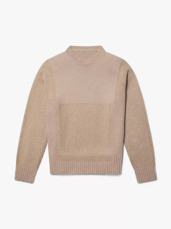 CASHMERE-BLEND KNITTED SWEATER IN TAUPE CAMEL