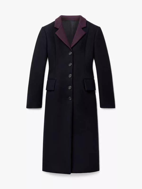 WOOL SINGLE-BREASTED COAT IN BLACK WITH OXBLOOD DETAILS