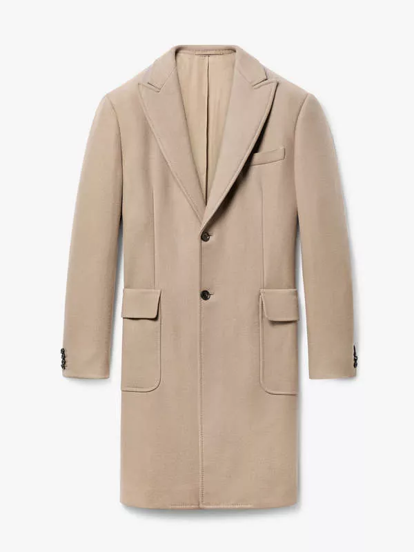 CASHMERE SINGLE-BREASTED COAT IN TAUPE CAMEL