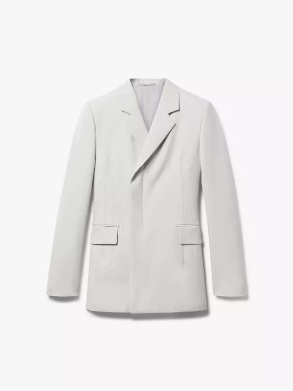 WOOL DOUBLE-BREASTED JACKET IN MASTIC