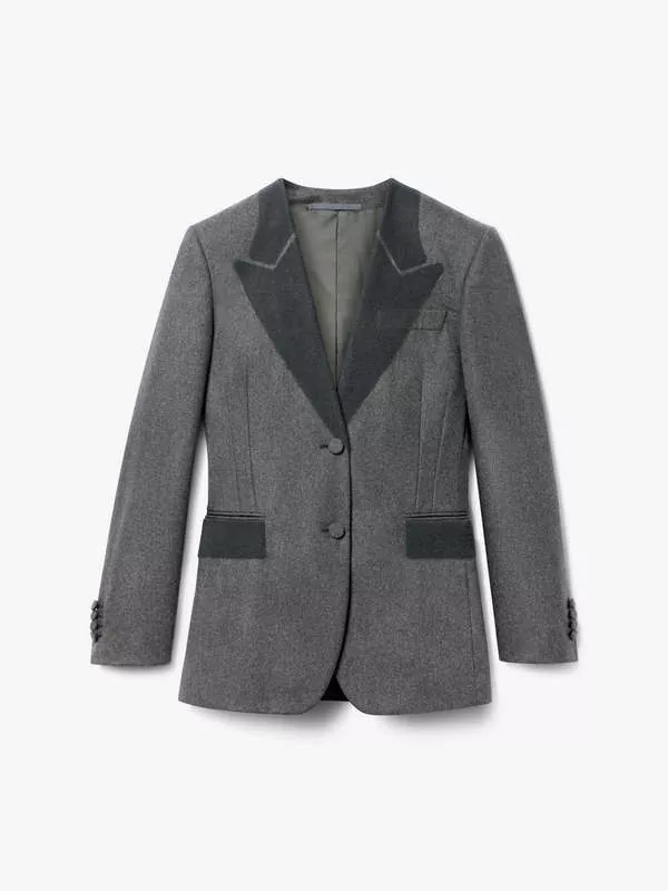 麻灰色羊毛混纺单排扣西装夹克