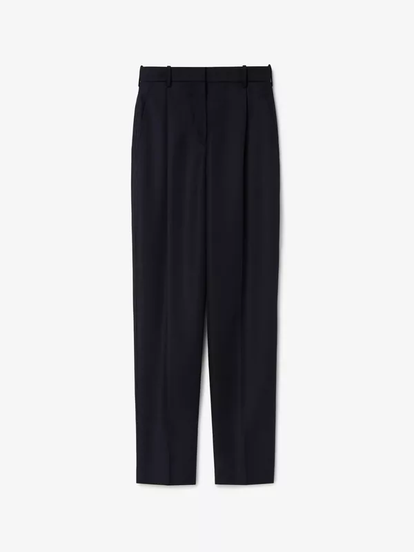 WOOL-MOHAIR BLEND PLEATED STRAIGHT TROUSERS WITH SATIN BELT DETAILS