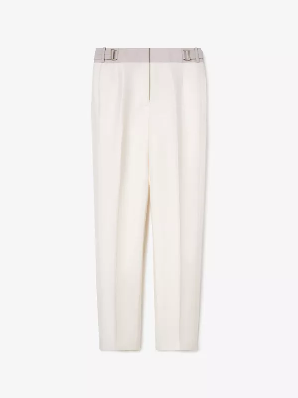 WOOL-SILK-BLEND TROUSERS WITH BUCKLES IN IVORY AND POWDER PINK