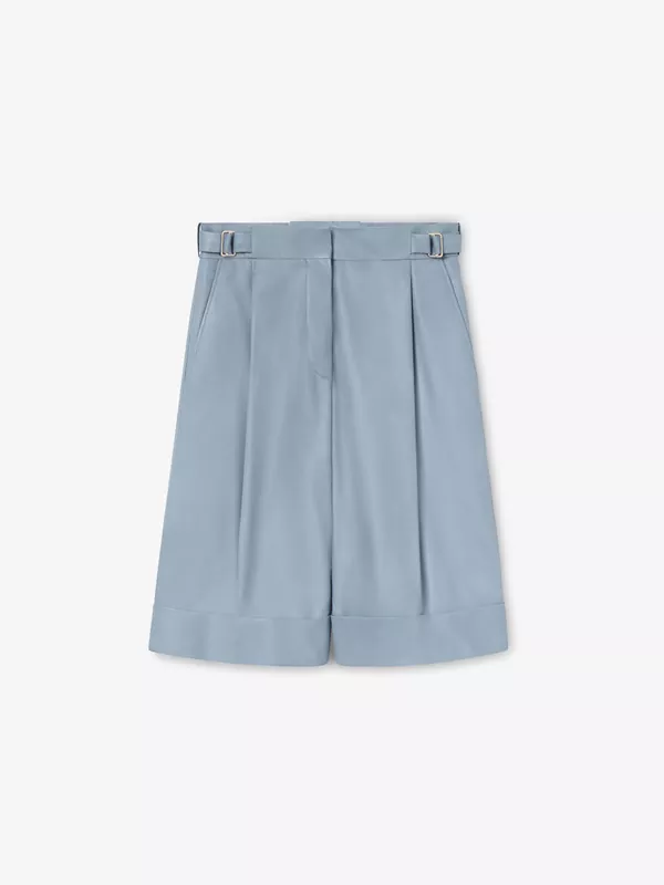 LEATHER PLEATED  BERMUDA SHORTS IN BLUEBELL
