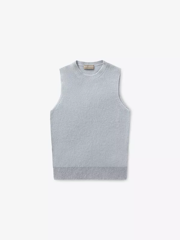 SILK-CASHMERE-BLEND KNITTED SLEEVELESS TOP IN POWDER BLUE
