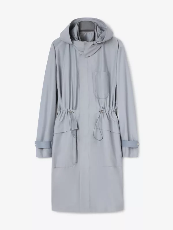 SILK-WOOL-BLEND PARKA WITH LEATHER DETAILS IN POWDER BLUE