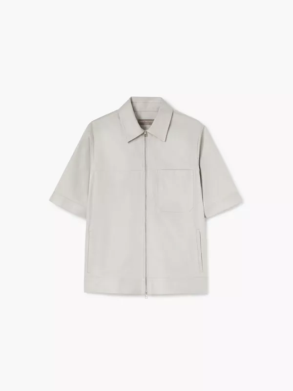 COTTON SHORT-SLEEVED SHIRT WITH FRONT ZIP IN MASTIC