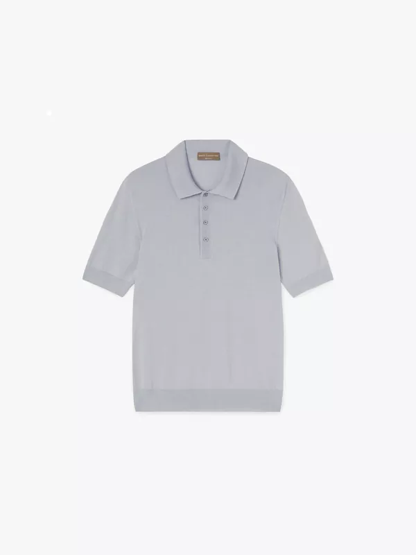 COTTON-SILK KNITTED POLO SHIRT IN LIGHT GREY