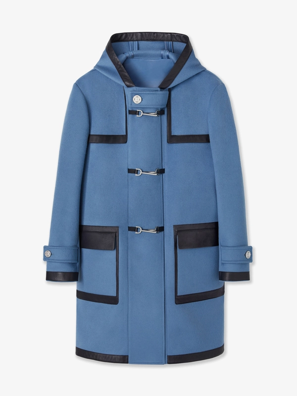 WOOL-BLEND DUFFLE COAT IN SMOKED PRUSSIAN & MIDNIGHT BLUE