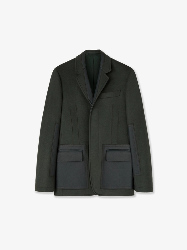 WOOL SINGLE-BREASTED JACKET IN FOREST GREEN