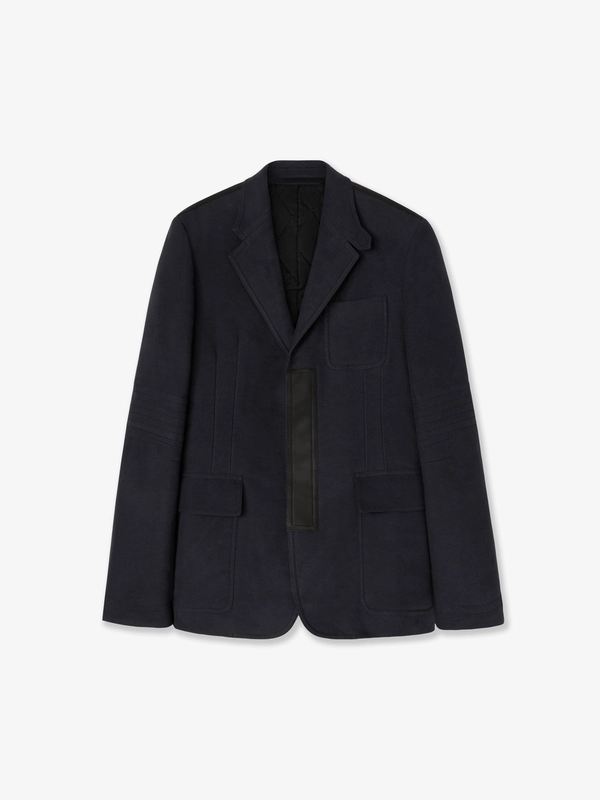 COTTON-BLEND PADDED SINGLE-BREASTED JACKET IN MIDNIGHT BLUE & BLACK