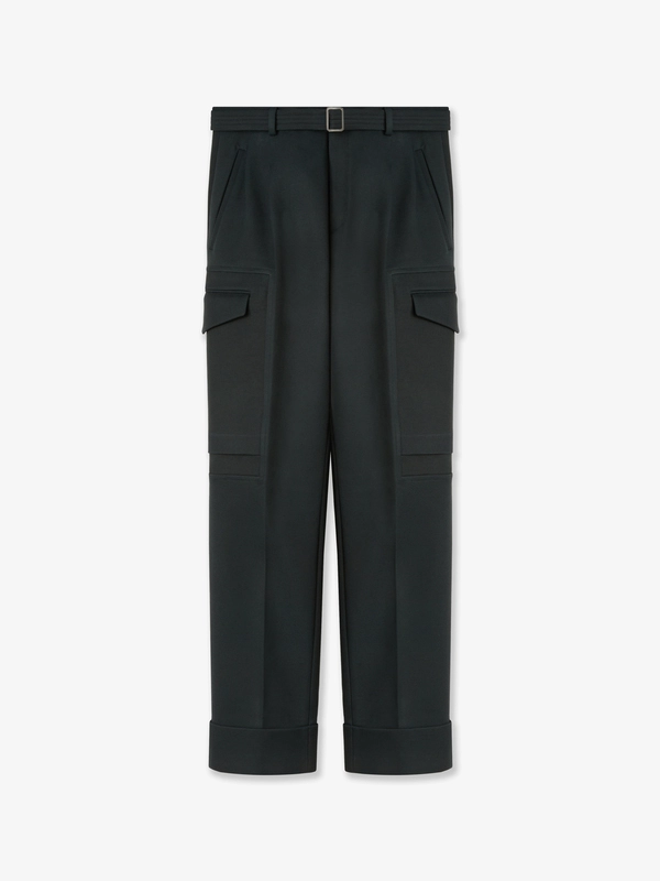 COTTON-BLEND CARGO TROUSERS IN FOREST GREEN