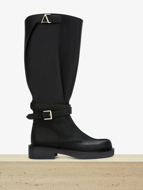 CALF-LEATHER BOOT WITH MONOGRAM LOGO IN BLACK
