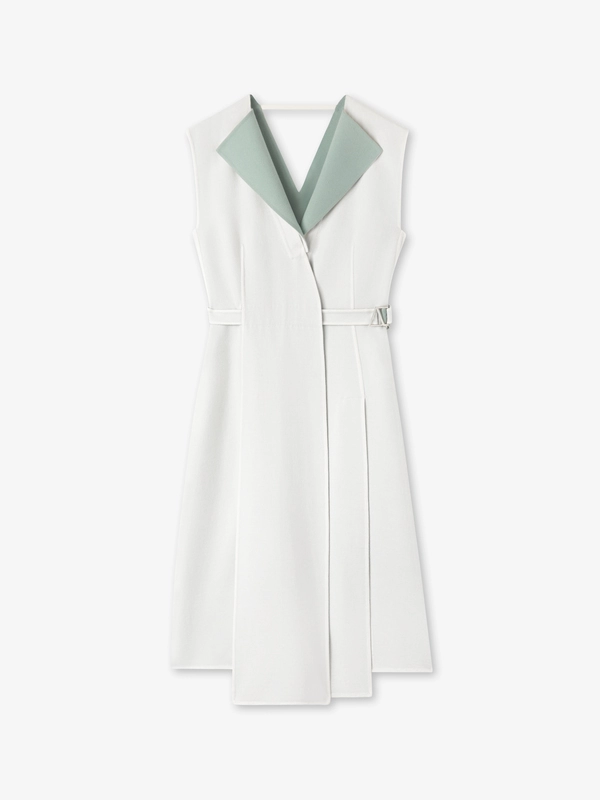 DOUBLE WOOL TAILORING SLEEVELESS COAT IN PALE IVORY/MINT