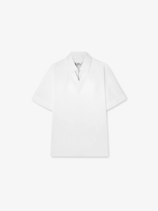 COTTON POPELINE DOUBLE COLLAR BOXY SHIRT IN OPTIC WHITE